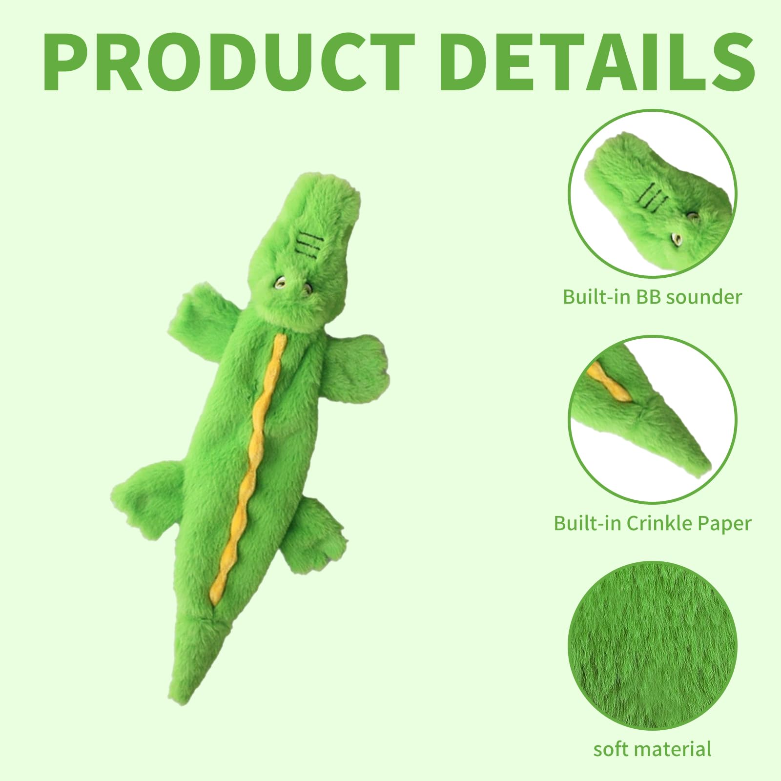technodry Interactive Dog Toys, No Stuffing Crocodile Dog Toy with Squeaker & Crinkle Sound - Image 3
