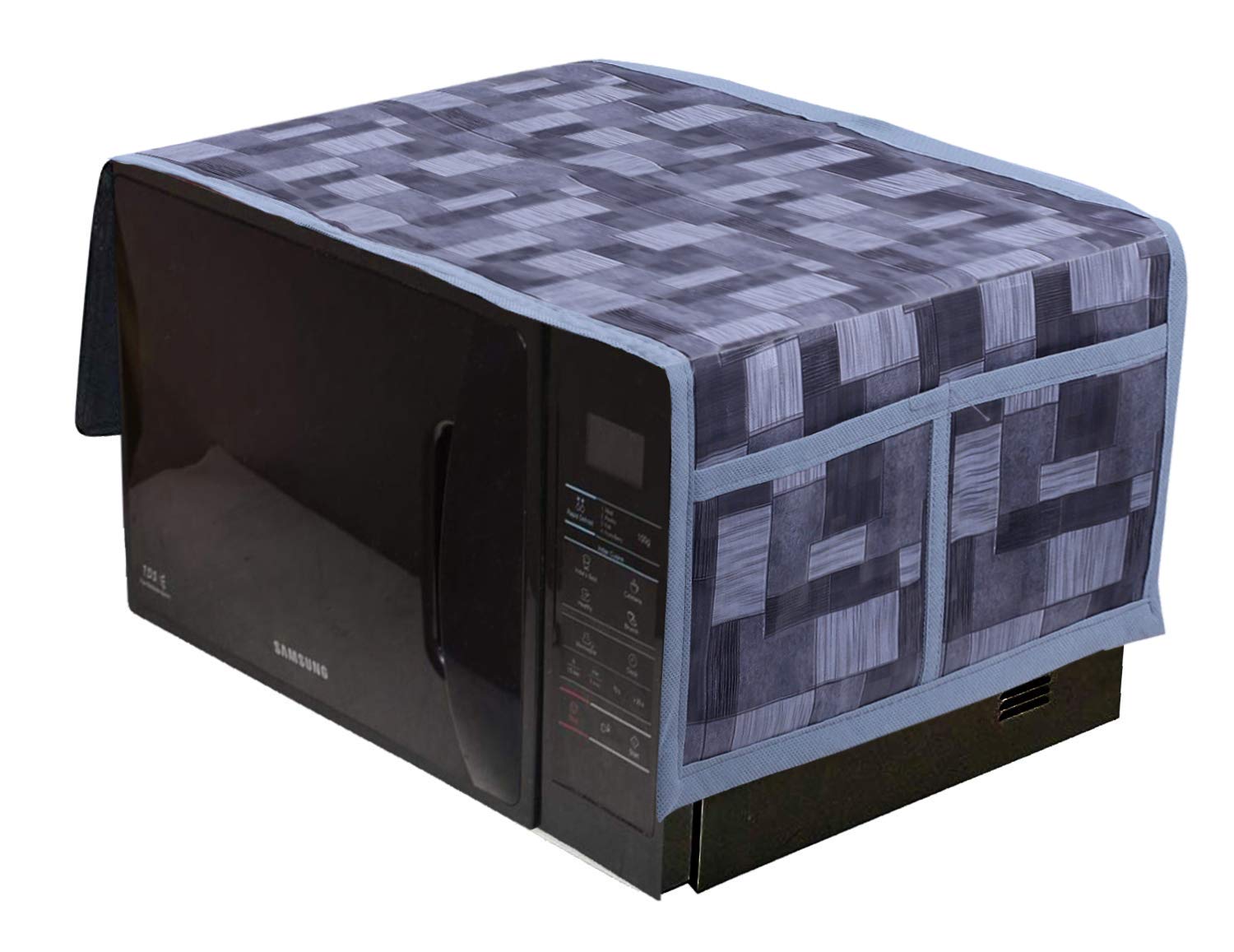 Kuber Industries 3D Checkered Design PVC Microwave Oven Top Cover 30 Liter with Utility 4 Pockets (Grey) - CTKTC40662