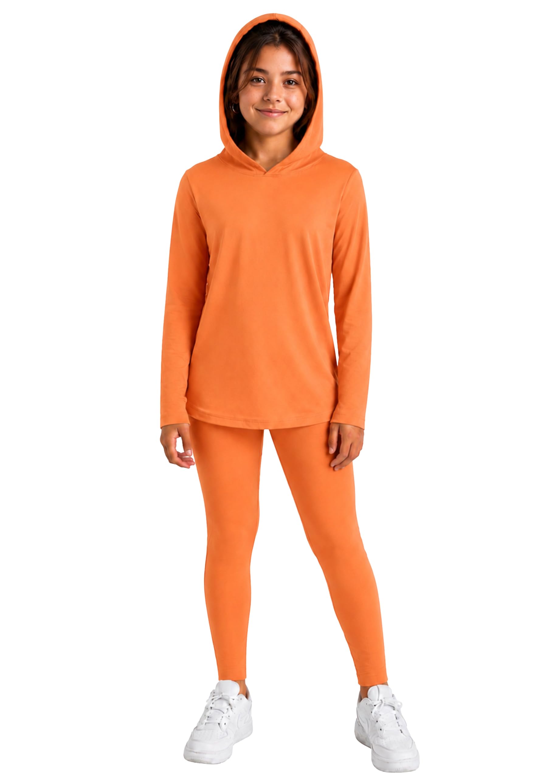 STRETCH IS COMFORT Girls 2 Piece Hoodie Short Sleeve Long Sleeve Crew Neck Top and Leggings Set Kids Thermals Underwear Set
