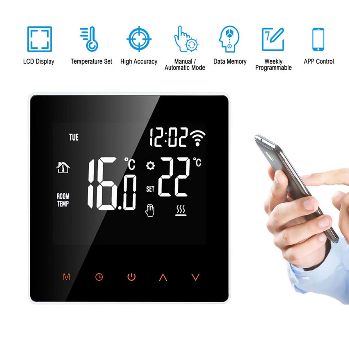 Thermostat WiFi Intelligent Tuya APP, pour Chauffage électrique au Sol, et chaudière à Eau et à gaz, contrôleur de température à Distance, Compatible avec Google Home utilisant Alexa