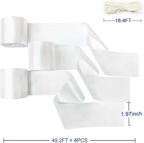 Miniatura 2 de Decoraciones de fiesta blancas de 197 pies x 1.97 pulgadas de ancho, cinta de satén blanca con flecos, cortina para colgar, guirnalda de telón de