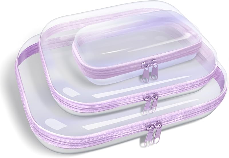 Necessaire de plástico rígido transparente com zíper duplo SXS LACONIC, 3 unidades