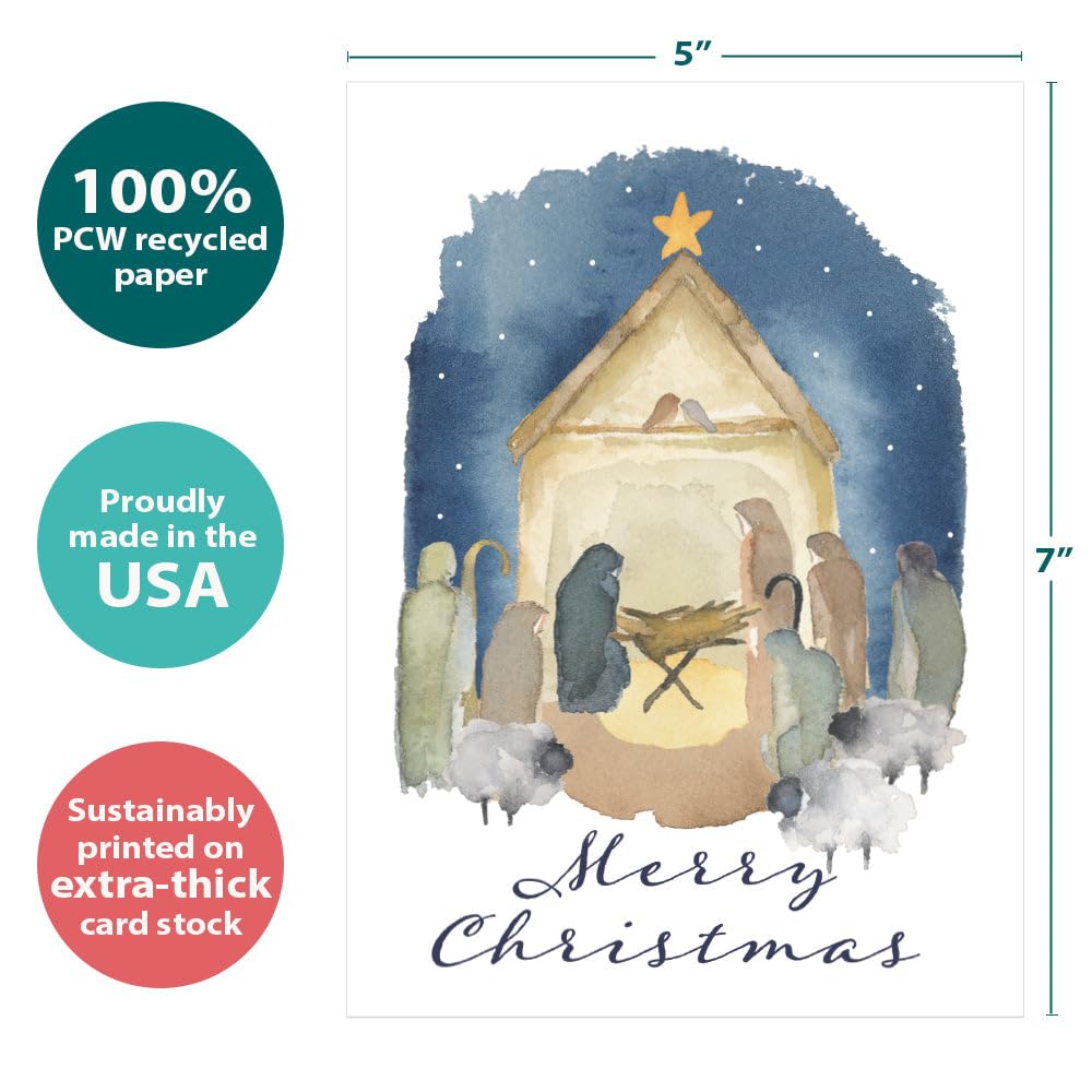 Tree-Free Greetings - Tarjetas de felicitación de temporada - Diseños artísticos - 12 tarjetas + sobres a juego - Fabricado en Estados Unidos - Papel 100% reciclado - 5 x 7 - Milagro de la Natividad