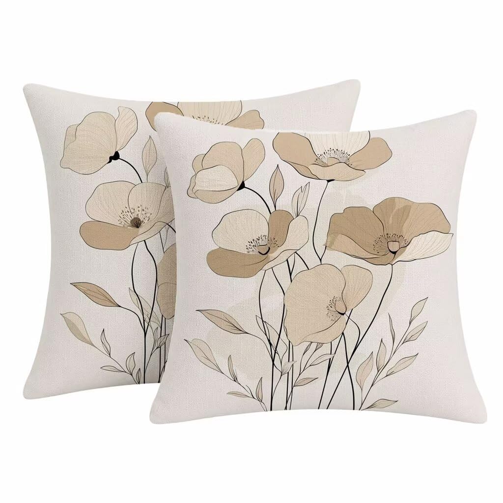 Housse coussin exterieur impermeable beige 60x60 cm en lin lot de 2 pour jardin et salon