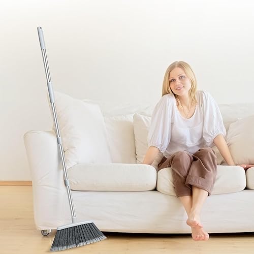 Miniatura 9 de Escoba para barrer interiores, escoba ajustable de 55 pulgadas para eliminar el pelo de mascotas, escoba resistente para pisos, hogar, cocina,