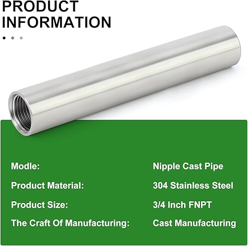Miniatura 46 de TAISHER 2 accesorios de tubería de acero inoxidable, 1/2 "NPT x 1/2" NPT macho roscado, tubo fundido de pezón de 6 pulgadas de longitud 1.969 in