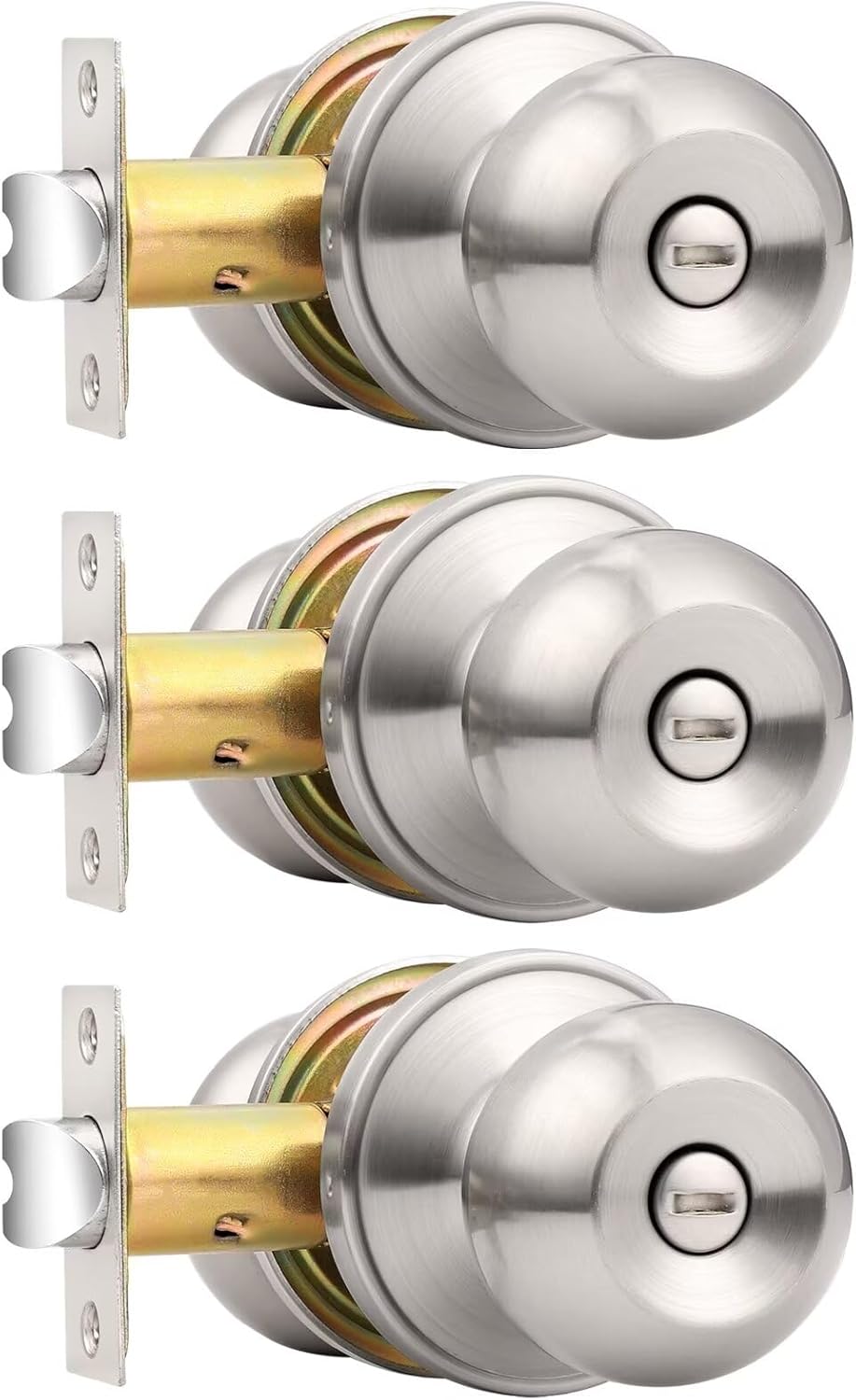 Probrico 3Pack Bedroom Door Knobs Brushed Nickel Door Handles, Interior Door Knobs Locks Privacy Door Knobs Stainless Steel