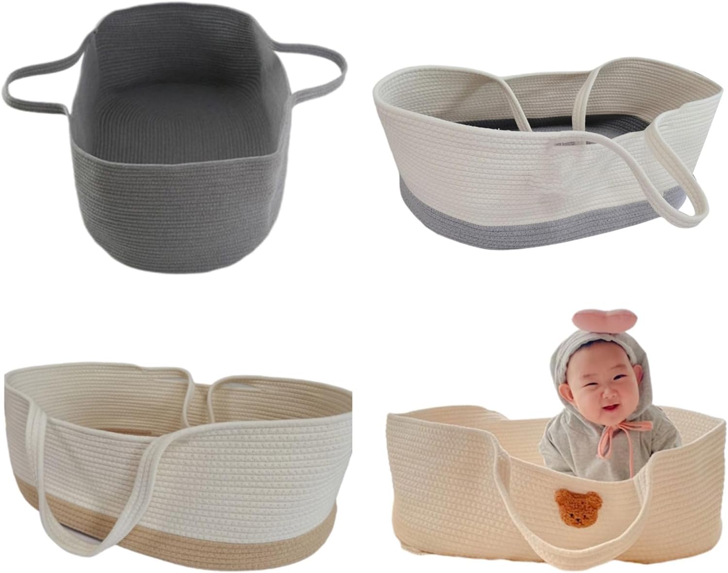 Cotton Rope Woven Kids Carrying Basket Portable Newborn Bed Out Sleeping Basket Fence Infant Photo Storage Basket