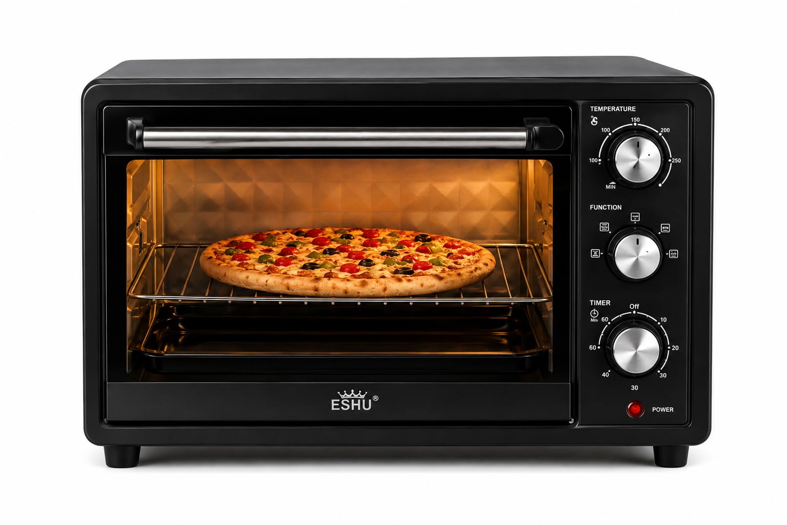 ESHU 18L OTG Oven | Electric Oven Toaster Griller | 1380W | Bake Pizza, Cake, Cookies & Toast | Adjustable Temperature | 60 Min Auto Shut-Off Timer | Black-image-13