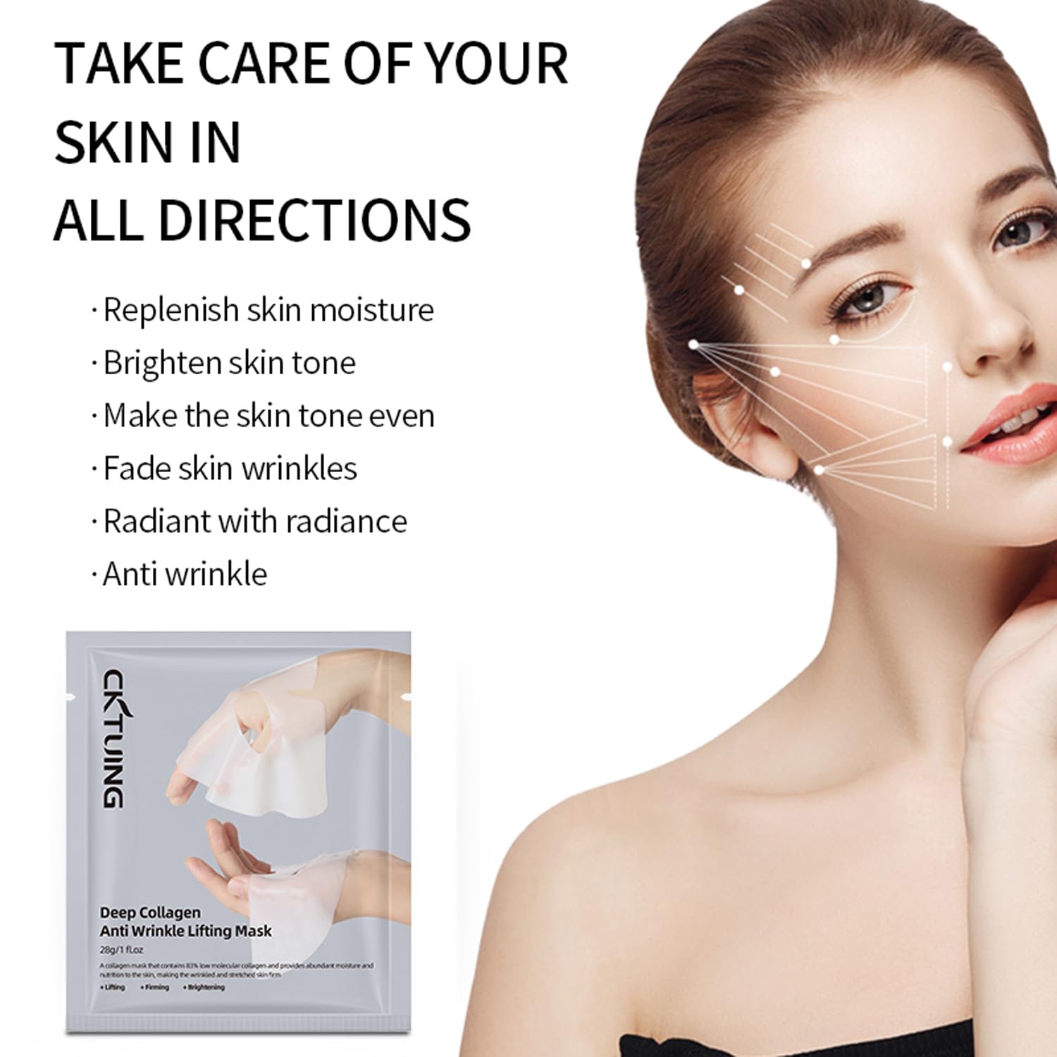 Deep Collagen Anti Wrinkle Lifting Face Mask - Collagen Overnight Face Mask, Bio-Collagen Real Deep Mask, Hydrating Overnight Collagen Face Mask for Lifting, Firming and Moisturizing (5pcs/1 Box) - Image 4