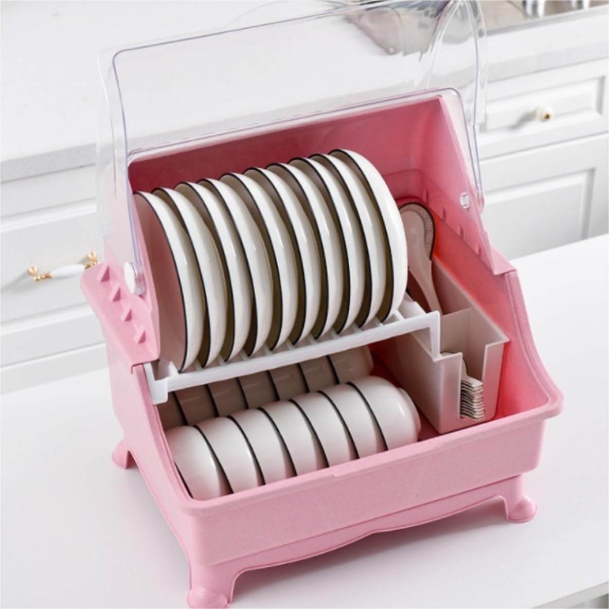 Escurridor de Platos de Cocina, escurridor de Platos de plástico de Doble Capa (Rosa)