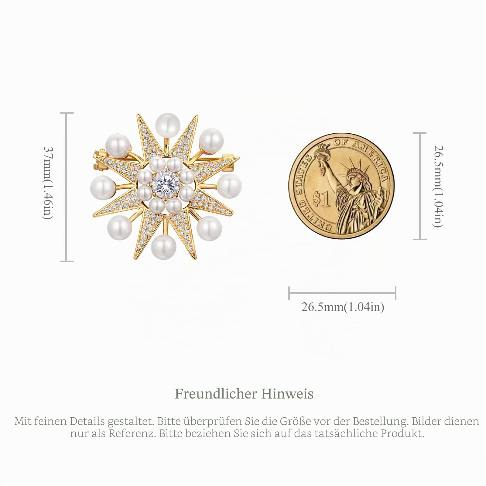Vintage Perlen-Brosche mit Mond und Stern, Kristall-Strass-Brosche, 8-zackiger Stern, Anstecknadel, Barockperle, Goldstifte und Broschen, Schmuck, SHE'S FREE STYLE JUST FOR YOU Metallbeschichtung