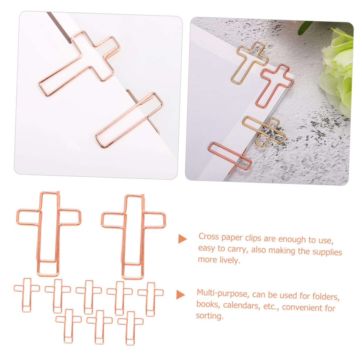 10 Pezzi Fermaglio a Croce Graziose Graffette Leganti Graffetta Clip Cancelleria Graffette Piccole Fermagli Piccoli Graffetta Per Fogli Carta Piccole Clip Metallo Rose Gold