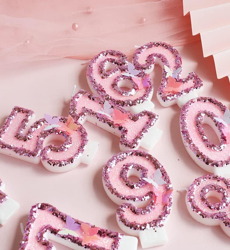 Miniatura 6 de Velas de cumpleaños número 9, velas de pastel de feliz cumpleaños con purpurina rosa, velas hechas a mano con números de lentejuelas
