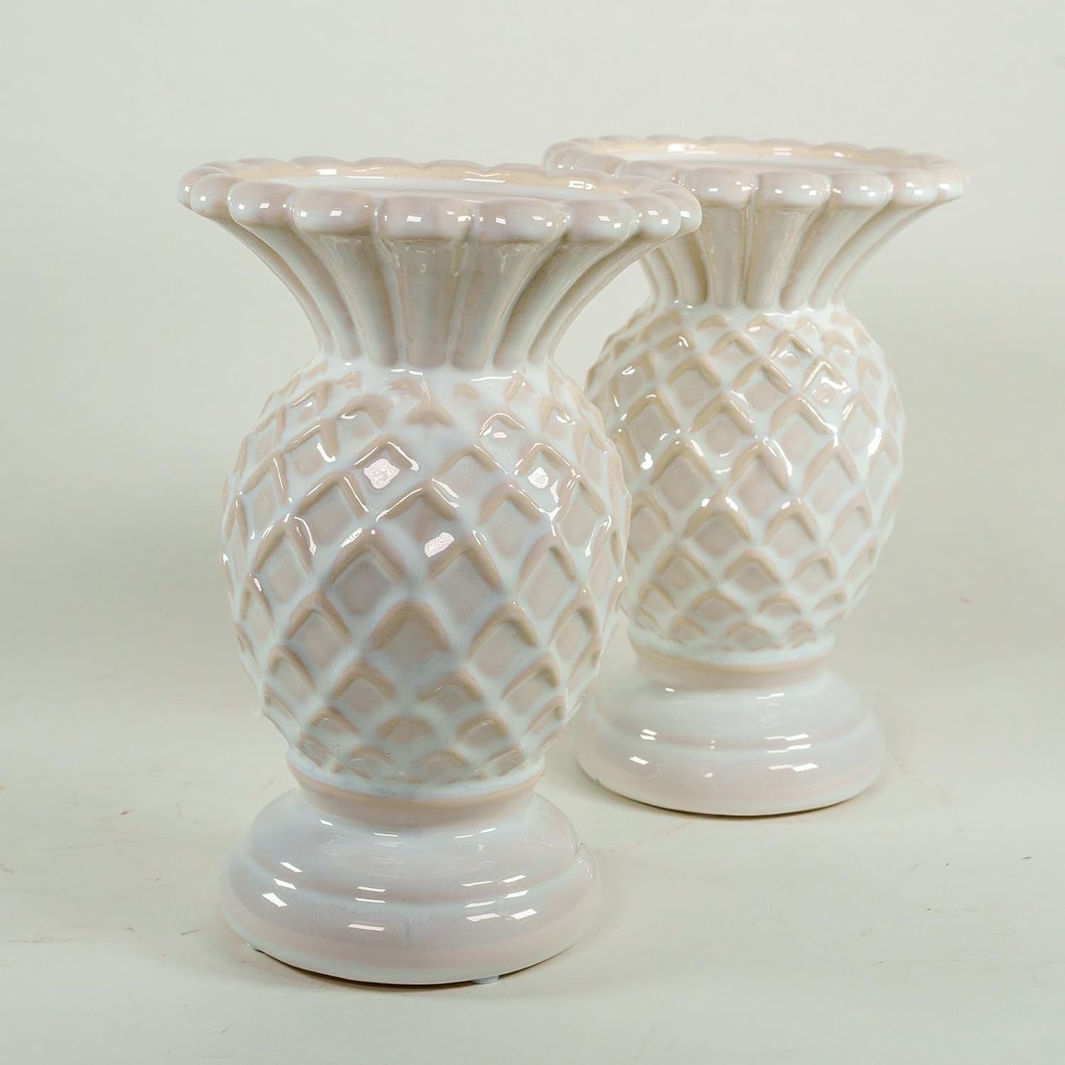 Set of 2 9" Ceramic Pineapple Pedestals, Candle Stand