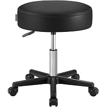 SONGMICS Round Rolling Stool with Wheels, 300LBS Swivel Stools Chair