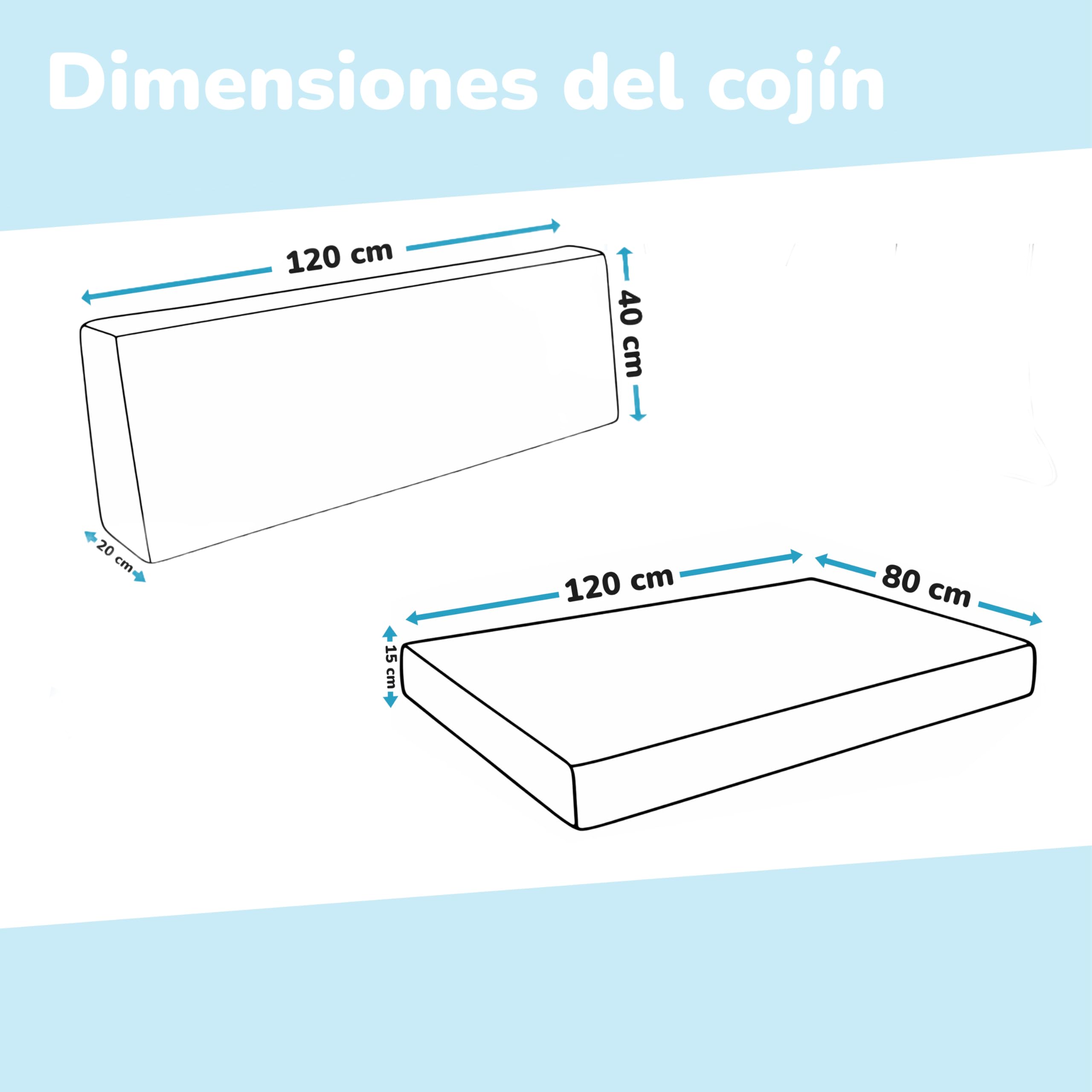 POKAR Set de 2 Cojines para Palets Impermeable | 1x Asiento 120x80 + 1x Respaldo 120x40 para Sofá de Jardín | Fundas Desenfundables | Ideal para Europalés | Fabricado en UE | Oeko-Tex | Beige