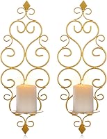 SZIQIQI Gold Iron Scroll Wall Candle Sconces Set of 2 - Elegant Hanging Pillar Holders for Bedroom, Dining Room, Fireplace Decor