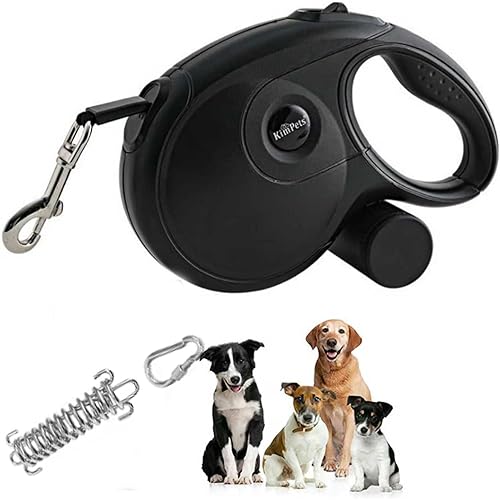 26 ft Retractable Dog Leash with Dispenser and 3 Pieces Poop Bags, Retractable Dog Leash for Small Medium Large Dogs up to 110lbs, Heavy Duty Design