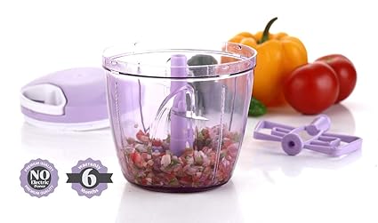 KASUMBI Plastic Handy Chopper XL, Cutter, Mixer for Kitchen with 5 Stainless Steel Blade + Whisker - 900ml - Purple