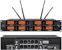Vista 2 de Sistema de Micrófono Inalámbrico Pro Audio 8 Canales UHF 8 Bodypacks Lavalier 8 Micrófonos de Solapa 8 Auriculares para Sistema de Karaoke