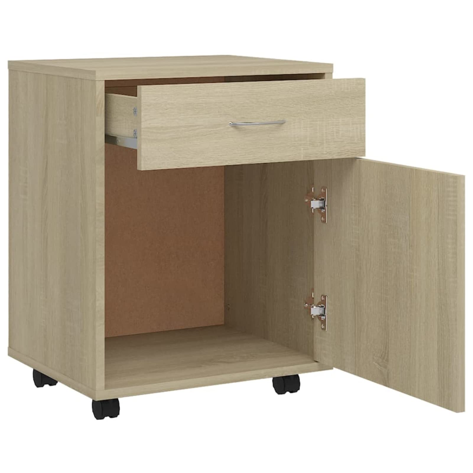 Armadietto con Ruote Rovere Sonoma 45x38x54cm Legno Multistrato,Carrello Porta Stampante,Mobiletto con Ruote,Supporto per Stampante in Legno,Classificatore per Documenti per Studio,Ufficio
