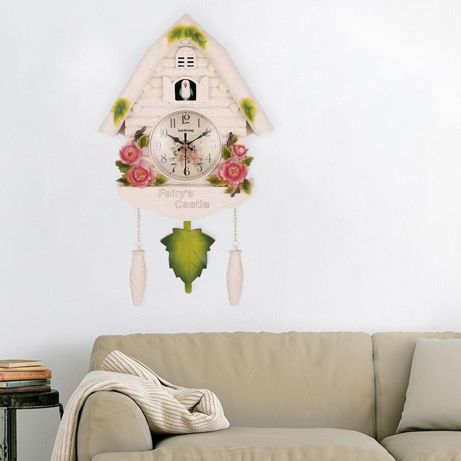 perfk Orologio da Parete a cucù in Resina Orologio da Appendere con Uccellino Senza ticchettio per Cucina, Camera da Letto, Bambini, B