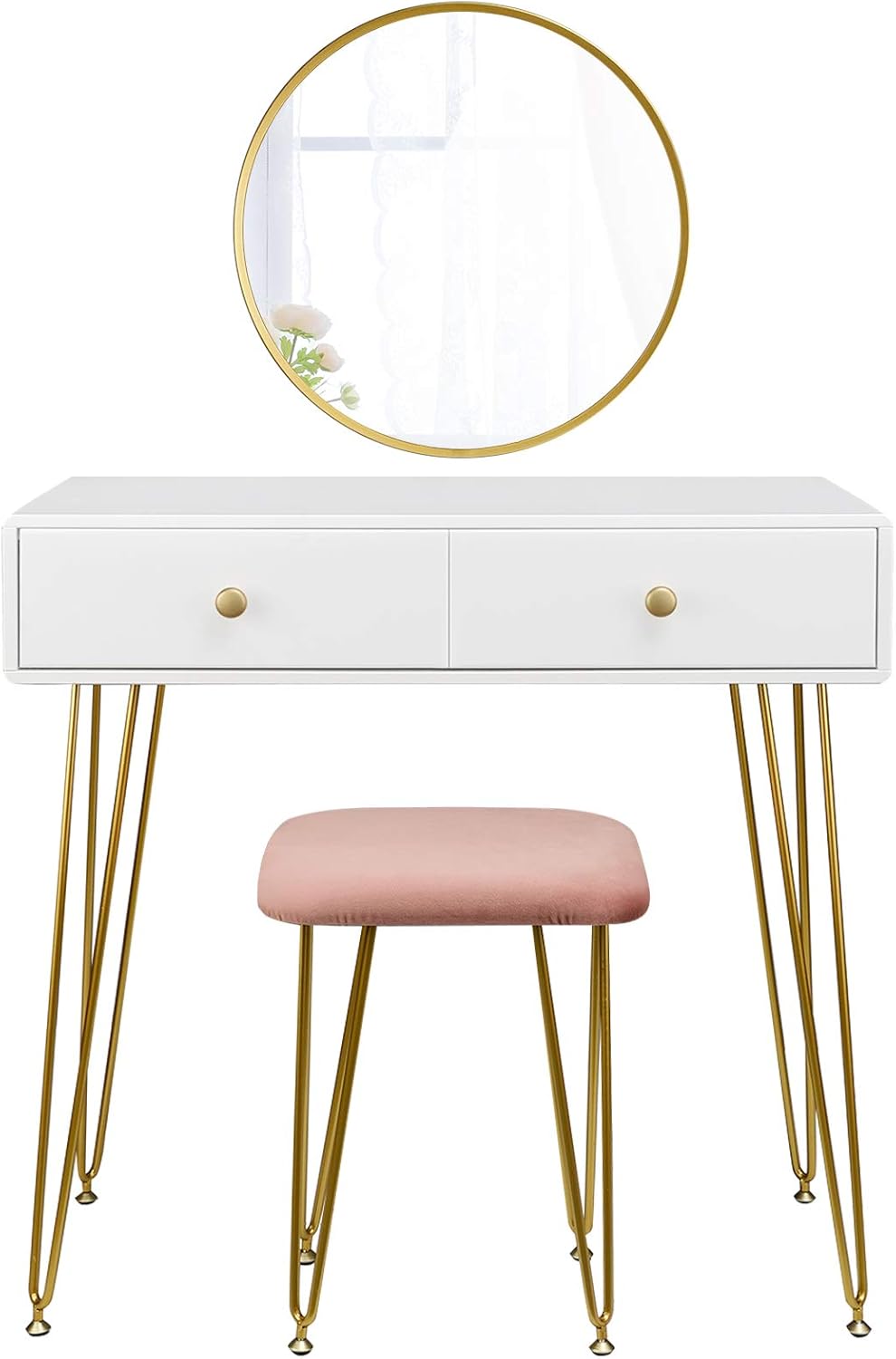 Coiffeuse Enfant avec Miroir LED 3 Couleurs, Table de Maquillage avec Tabouret, 2 en 1 Bureau Coiffeuse Enfant avec Rangement (Rose) | Leroy Merlin