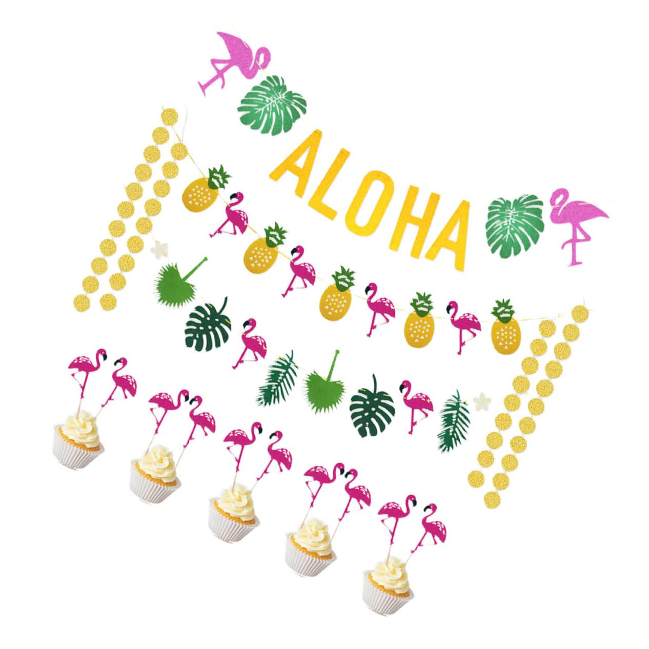 VICASKY 3pezzi Kit Di Decorazioni Per Festa Hawaiana Aloha Ghirlanda Con Banner Aloha Decorazioni Tropicali Con Foglie Di e Ananas Per Feste Estive e Party Tema Luau