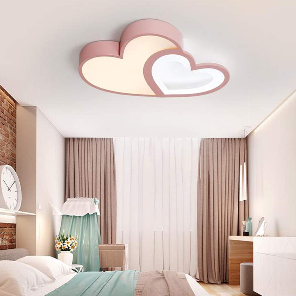 Lampe De Plafond Lumière LED Modern luminaire Forme Coeur lustres Dimmable avec Télécommande Acrylique Abat-Jour Plafonniers pour Les Enfants Chambre d'enfants Salon Plafond Rose Lampe