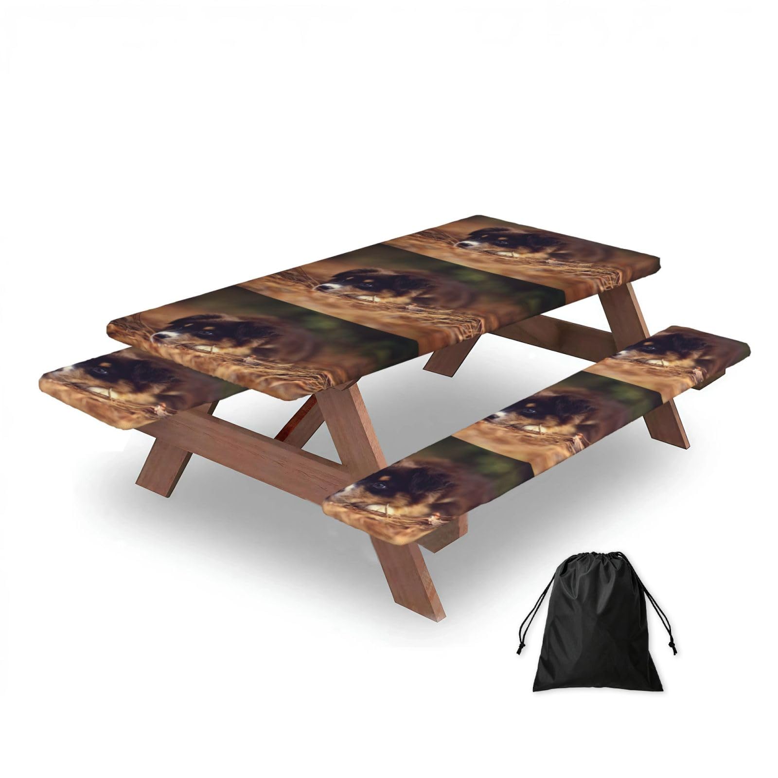 Dopklna As Picture Border Collie Puppy Bokeh Brown Border Collie, Picnic Table Cover With Bench Covers -Waterproof Elastic Fitted Tablecloth For Garden Camping Patio 76X152cm