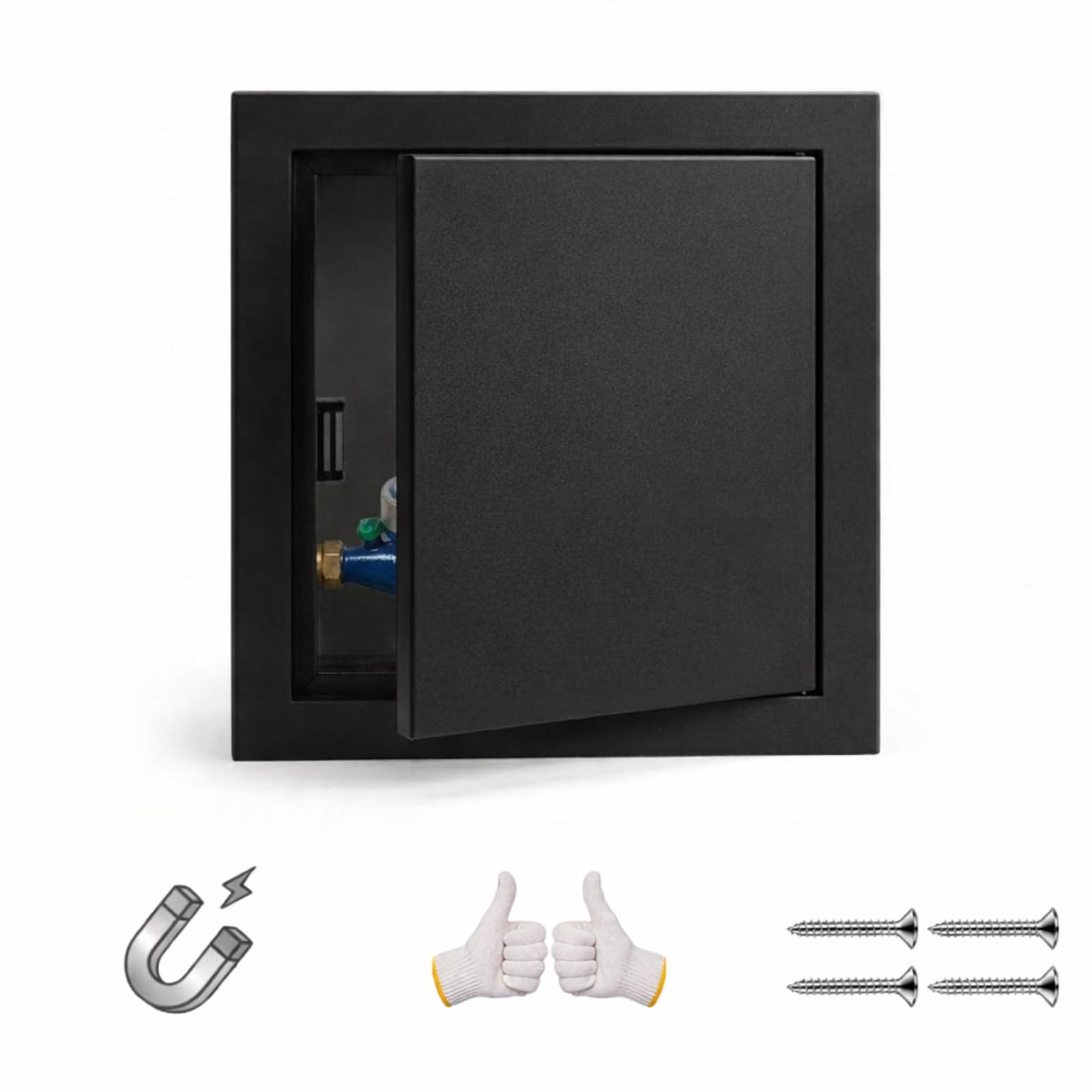 Pannello di accesso magico per soffitto, porta in metallo bianco push-to-open per scatola dei fusibili, multi-formato da 6 x 6 a 61 x 61 cm (nero 600 x 600 mm) - Design facile da installare, durevole