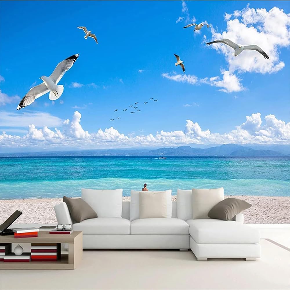 Custom Wallpaper 3D Beautiful Palm Beach Seaside Landscape Wall Papers Living Room Bedroom 3D Peel and Stick Murals