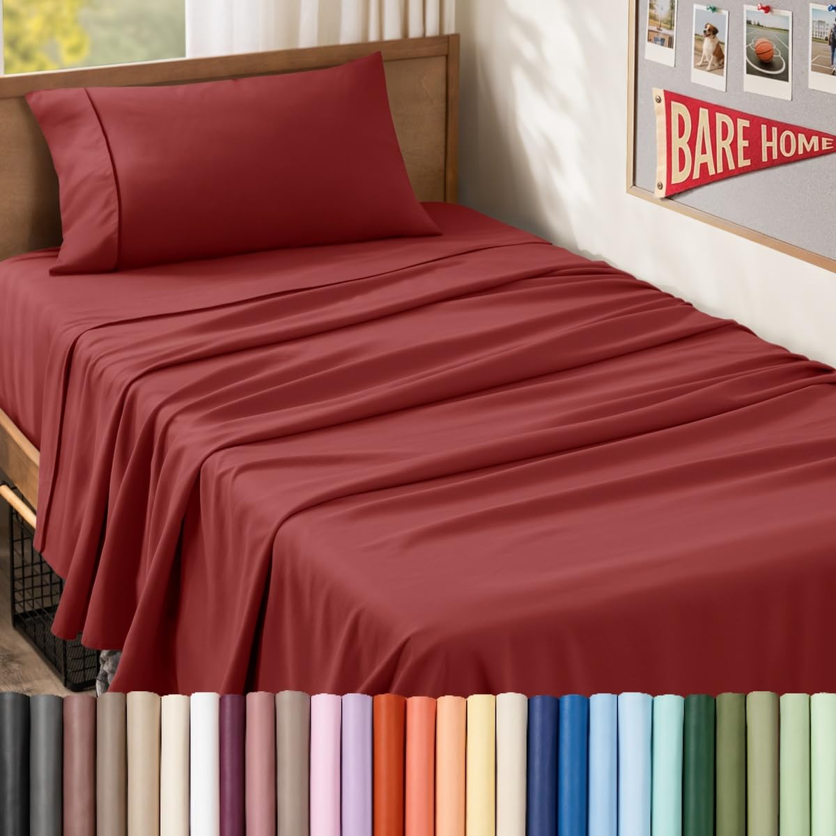 Bare Home Twin XL Sheet Set - 1800 Ultra-Soft (Twin XL, Rosewood)
