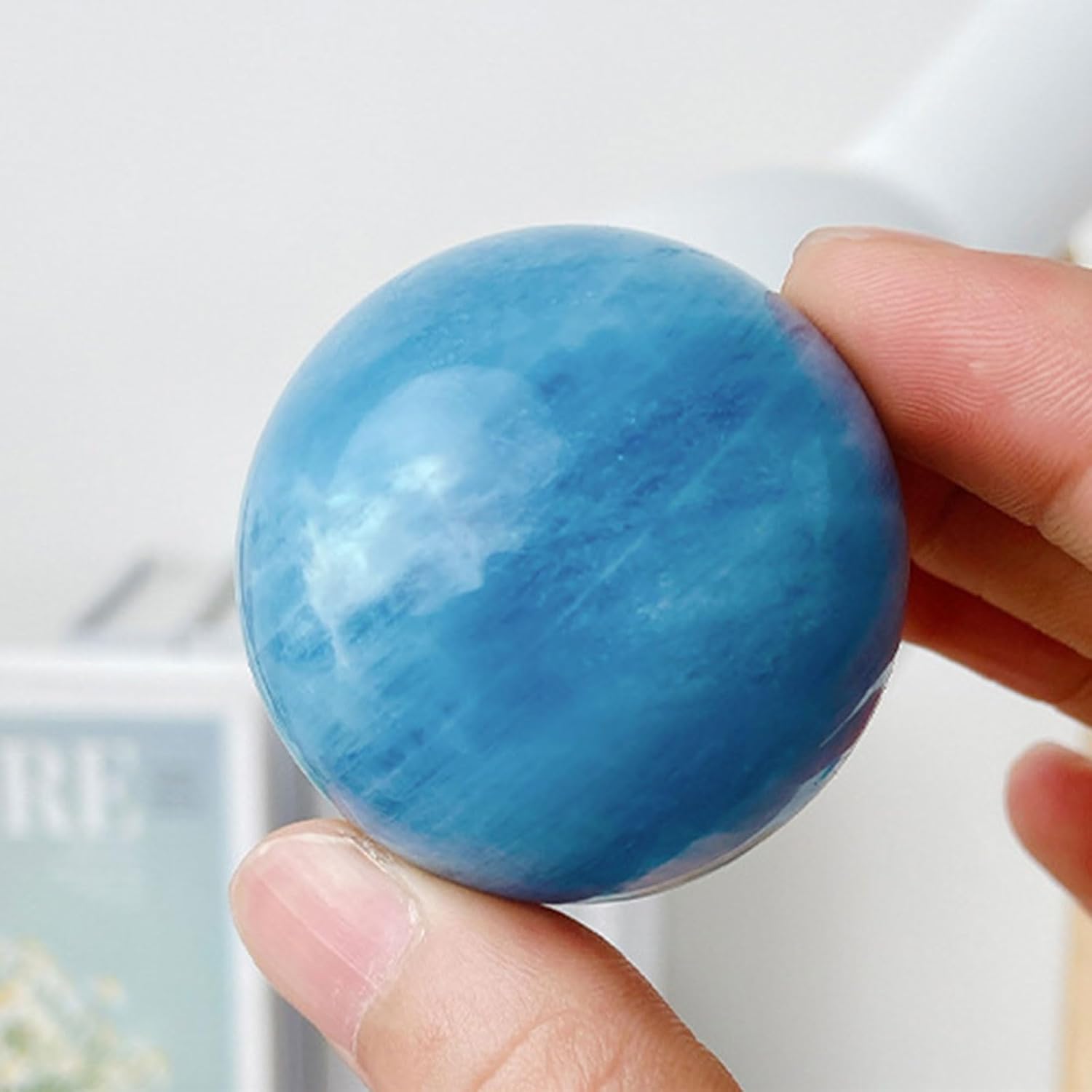 Aquamarine Sphere Polished Blue Sparkling Beryl Stone Natural Healing Gemstone Crystal Mineral Collectible Ball Home Office Decoration,23~26mm