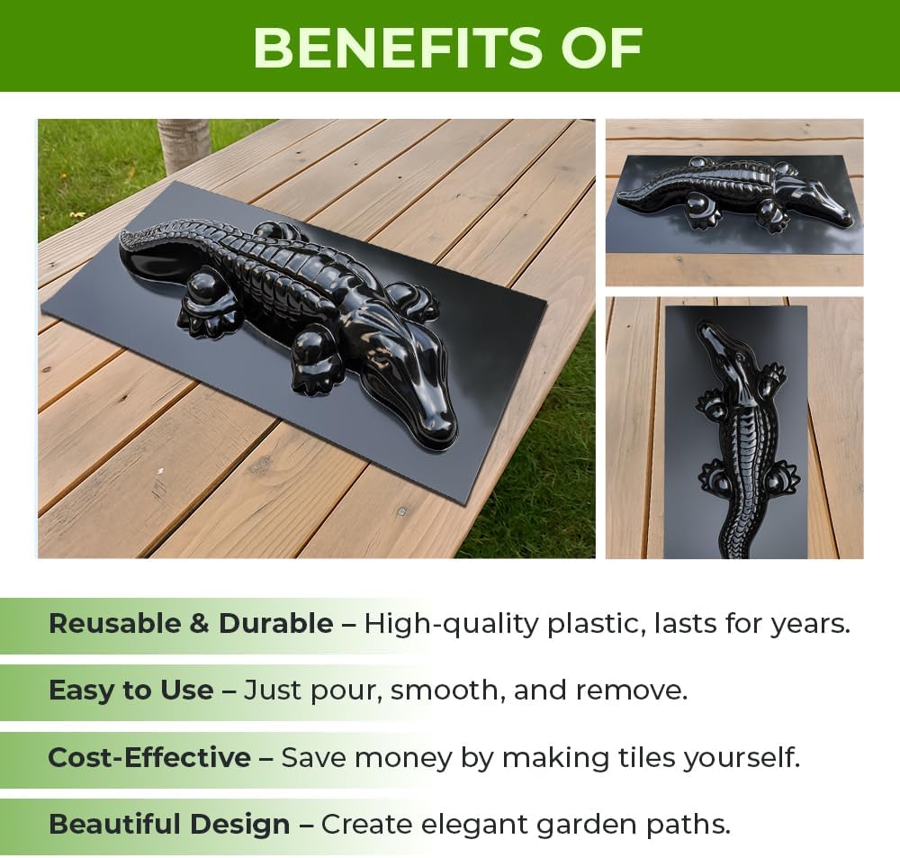 Crocodile Alligator Mold Casting Concrete Decorative Mold Big Cement Plastic - Gator Garden Large Concrete Form - Concrete Molds and Forms Animals Reusable - Crocodile Statue for Garden