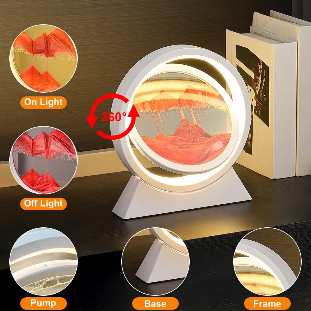 HONPHIER Cuadro de arena en Movimiento Paisaje LED Luz Arte Giratorio 360° Pintura Que Fluye Reloj 3D Decoración para Oficina Hogar (Rojo)
