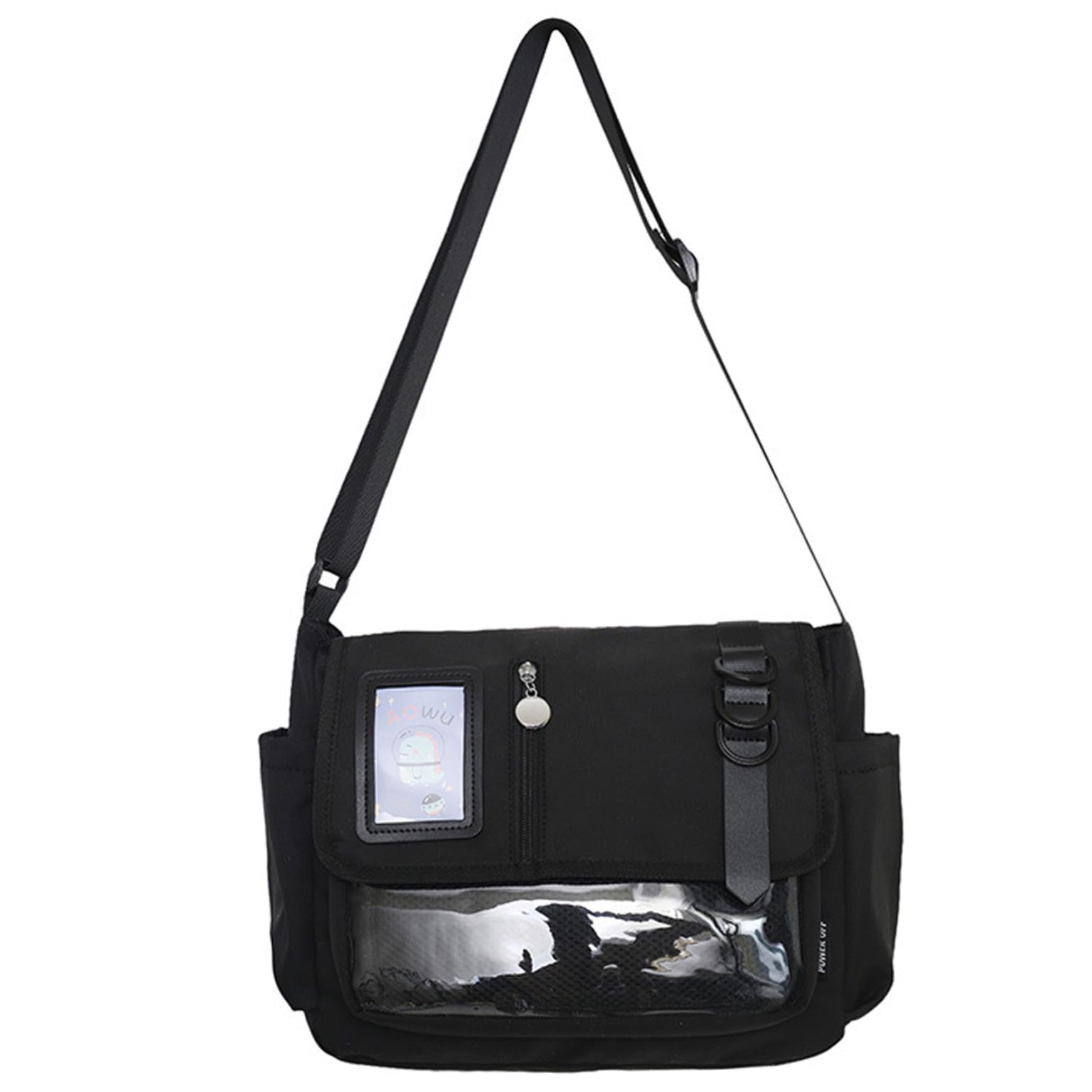 Ita-Tasche, japanische Schultasche, Kawaii-Umhängetasche, Nylon, schwarz, Ita mit Pin-Display-Tasche, Verstellbarer Riemen, großes Fassungsvermögen, Geldbörse für Gilrs-Frauen