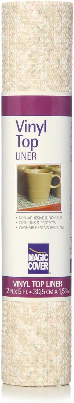 Magic Cover Non-Adhesive Shelf Liner - 18 Inch X 5 Feet White Vinyl Top