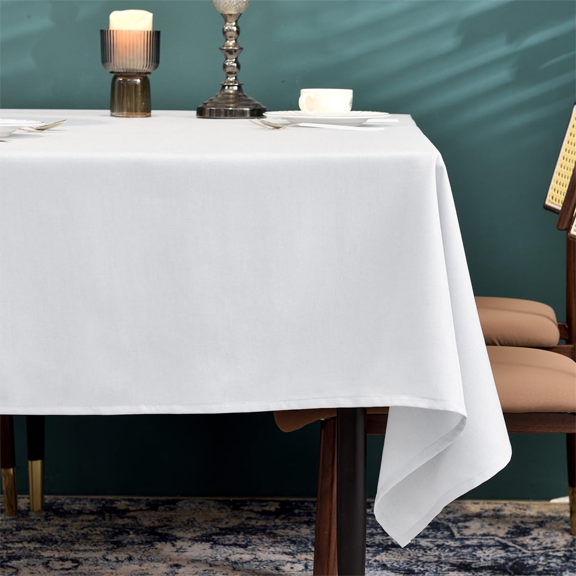 Tovaglia in gufo grigio 229 x 396 cm, antimacchia, con look lino | Rettangolare, idrorepellente, non stiratura, lavabile, rist., cucina, festa, decorativo, Natale, Capodanno, caffè, giardino