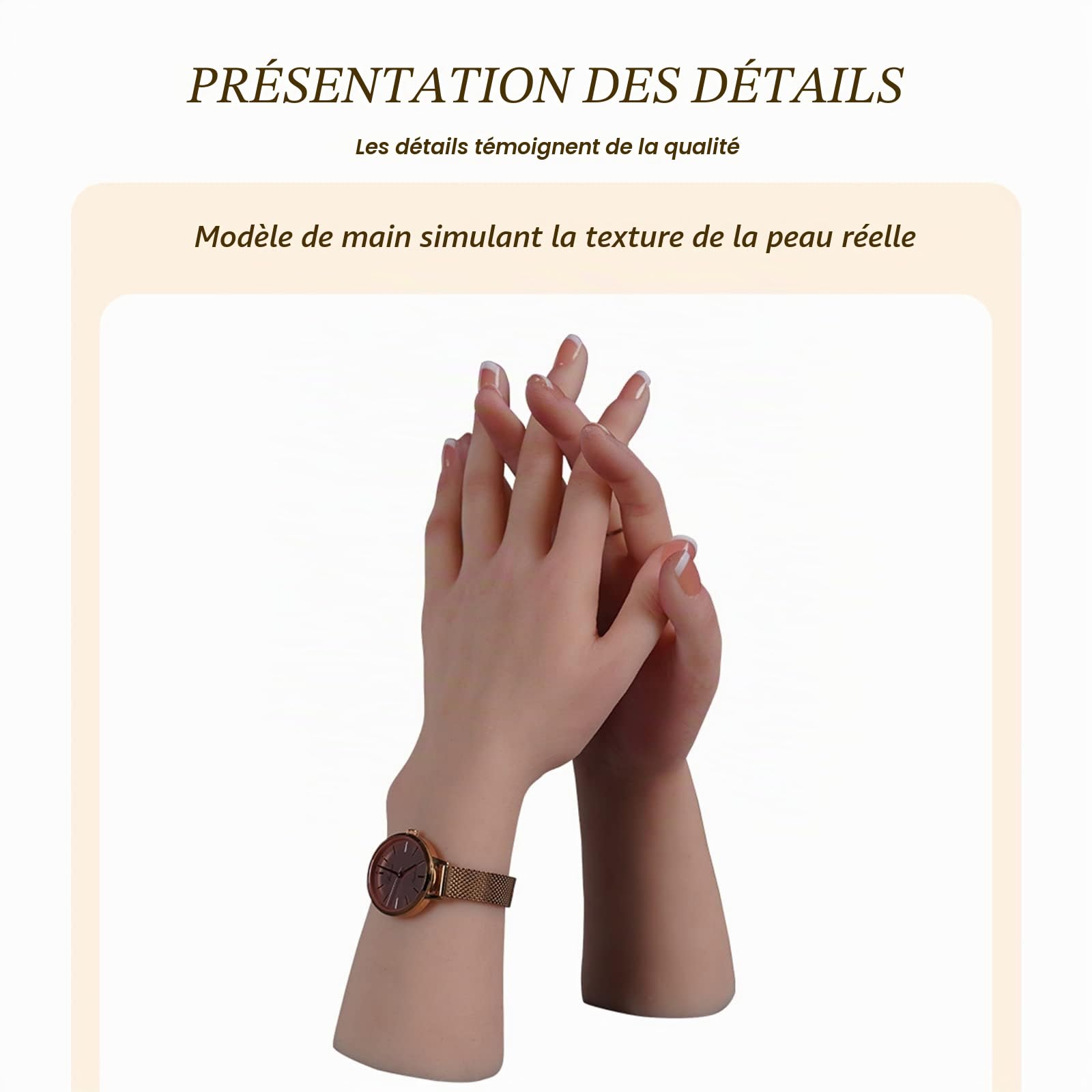 Main de Silicone Femme Mannequin Taille Réelle pour Bijoux, Art, Esquisse avec Ongle (Main Gauche, Ivoire)