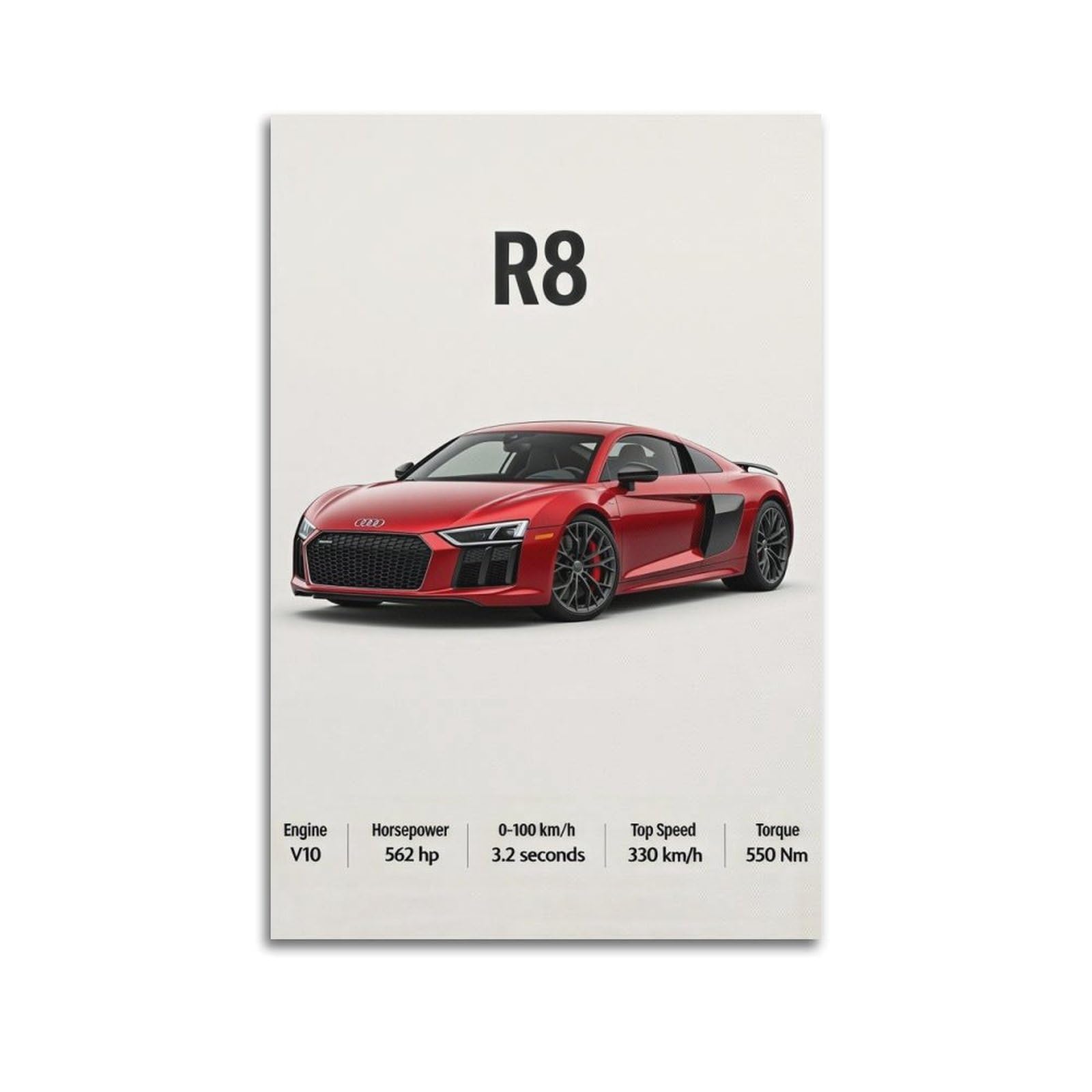 OKAHYS V10 Engine Performance Supercar R8 Poster Modern Decorative Canvas Prints - Ideal Wall Art for Family, Man Cave, Game Room, Boys & Girls Bedroom 20x30inch(50x75cm)
