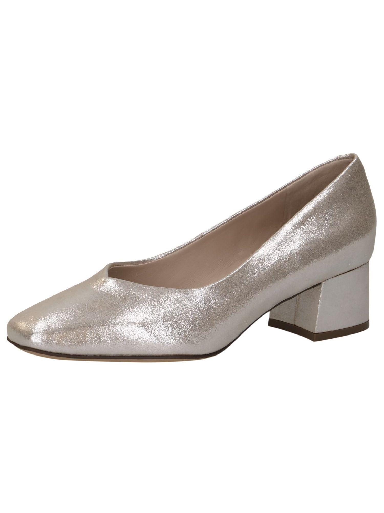 CAPRICE Women Pumps Leather Low Heel, Beige (Taupe Metallic), 3.5 UK