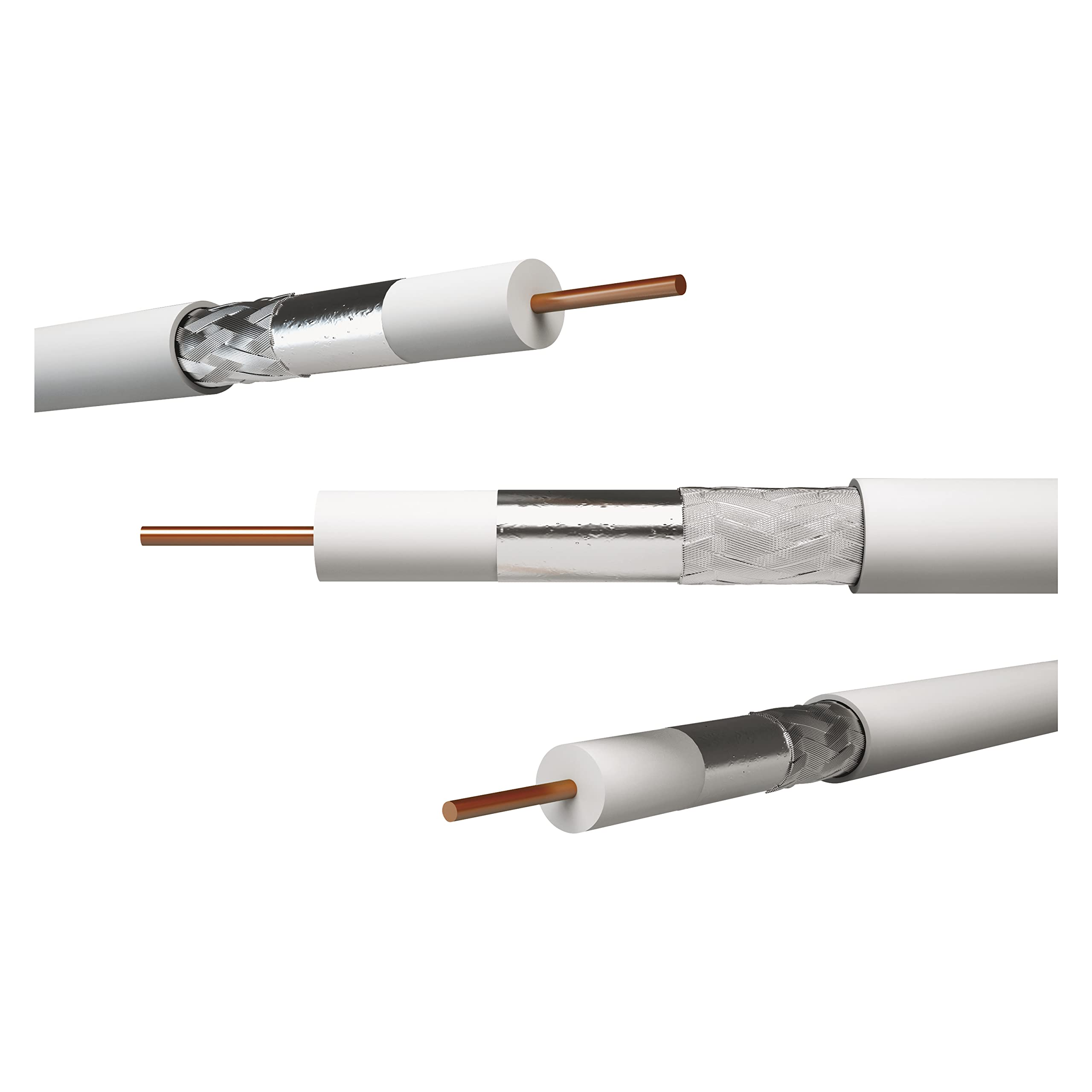 EMOS Cavo antenna 100 m bianco coassiale CLASS A per SAT, TV e CCTV tipo CB21D doppia schermatura, 110 dB, resistenza 75 ohm