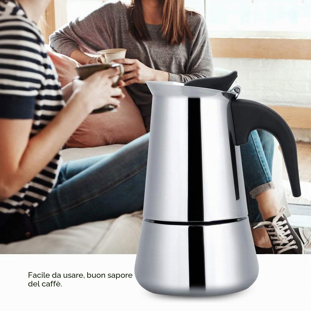 Caffettiera a induzione, in acciaio inox, adatta per tutti i tipi di piani cottura, 450 ml (300 ml)