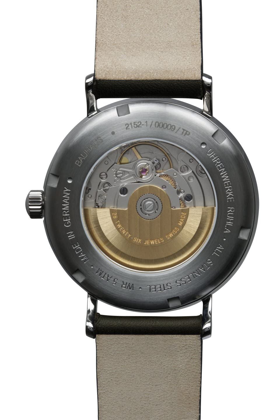 Bauhaus Herrenuhr Automatik mit Lederband Datum Grün/Braun 2152-1