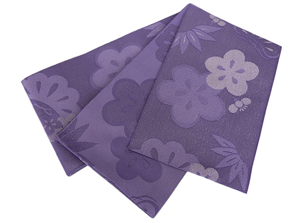 【極美品】半幅帯　浴衣帯　正絹　濃紫色　ふじ色 浴衣 帯 半幅帯 濃紫 パープル 麻の葉 半巾帯 細帯 単衣 女性帯