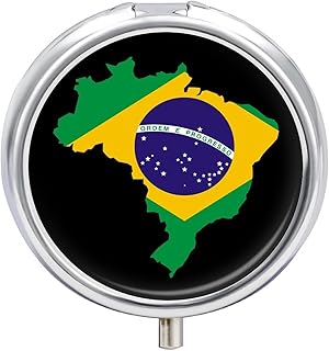 Brazil Flag Map Pill Box Portable Pill Case Travel Pill Organizer for Purse Pocket