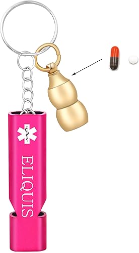 Miniatura 28 de Llavero médico de emergencia con silbato de seguridad fuerte y pastillero, herramienta de alerta EDC para personas mayores, adultos, uso al aire