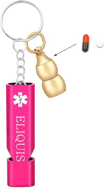 Emergency Medical Keychain with Loud Safety Whistle and Pill Box, EDC Alert Tool for Seniors, Adults, Outdoor Use